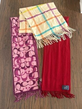 Coach Red and Pink Patterned Wool Scarves Trio